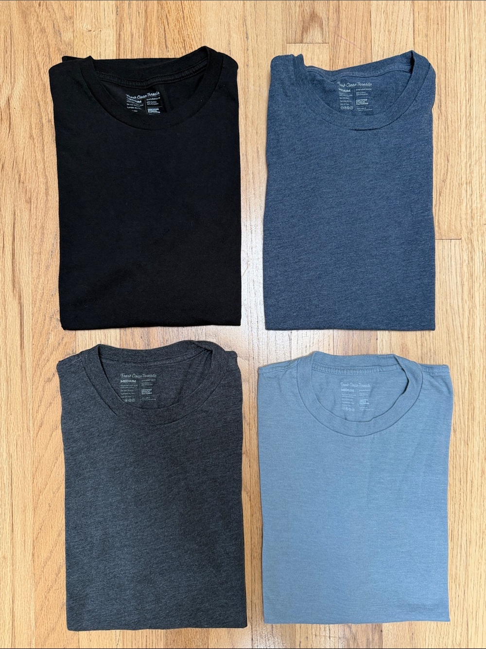 Men's Crew Neck T-Shirt Pack - Black, Heather Blues and Gray bundle